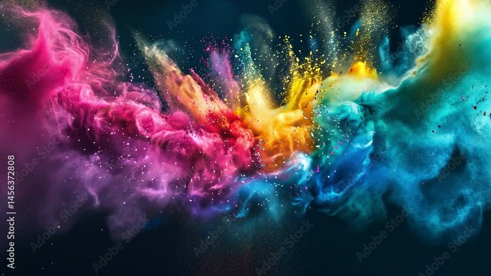 Poster vibrant colors swirl in dynamic explosion of pigments, showcasing artistic creativity and abstract v