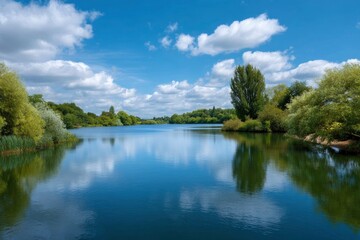 Obraz premium Lake View with Trees and Sky