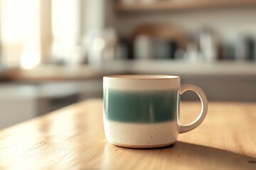 Fototapeta premium Close-up of a ceramic mug on a wooden table.