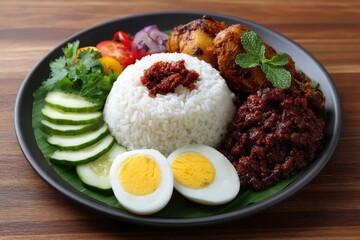 Nasi Lemak with Fried Chicken and Egg