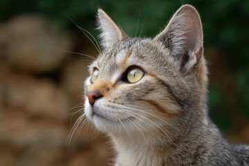 Obraz premium Gray Tabby Cat Looking Upward
