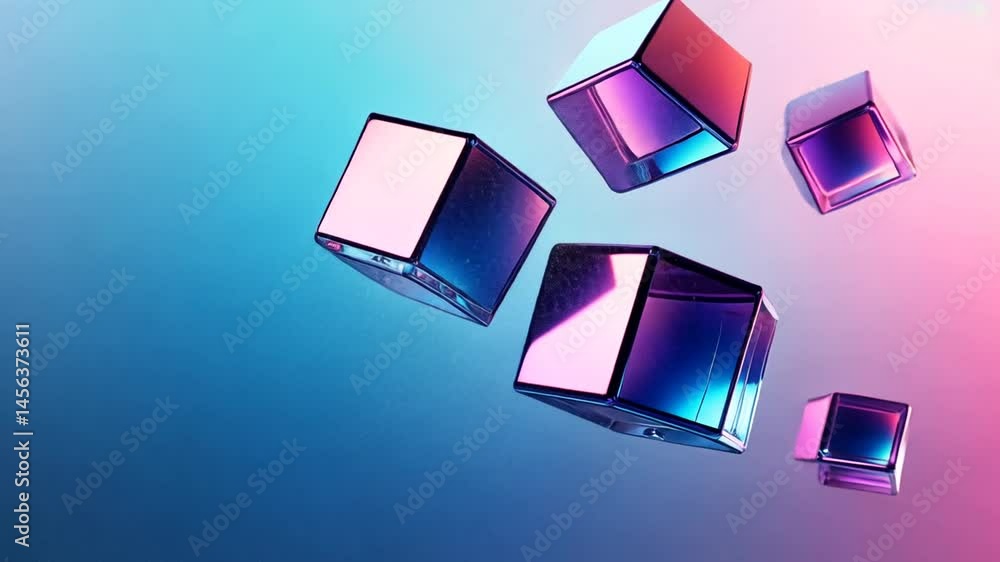 Poster colorful glass cubes floating abstractly in a seamless loop with dynamic lighting
