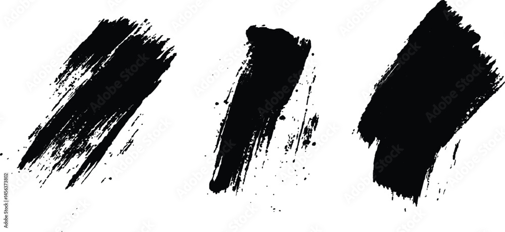 Poster vector set of grunge black brush marks isolated on transparent background. abstract black paint spla