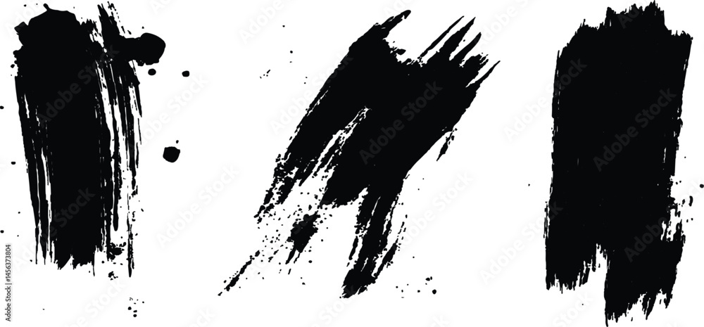 Poster vector set of grunge black brush marks isolated on transparent background. abstract black paint spla