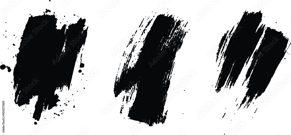 Poster vector set of grunge black brush marks isolated on transparent background. abstract black paint spla