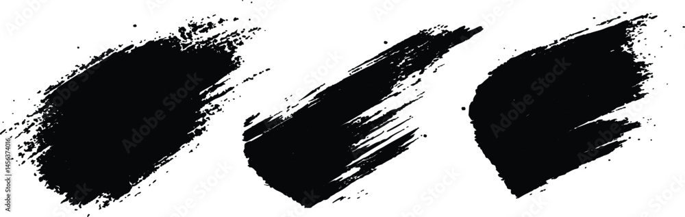 Poster vector set of grunge black brush marks isolated on transparent background. abstract black paint spla