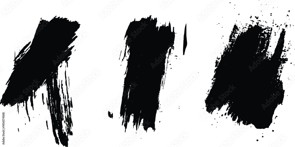 Poster isolated collection of abstract black paint splashes and brush stroke white background. collection o