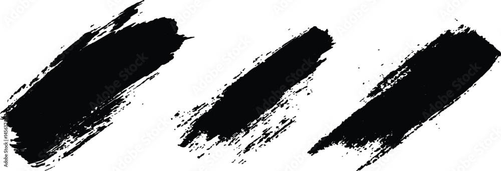 Poster isolated collection of abstract black paint splashes and brush stroke white background. collection o