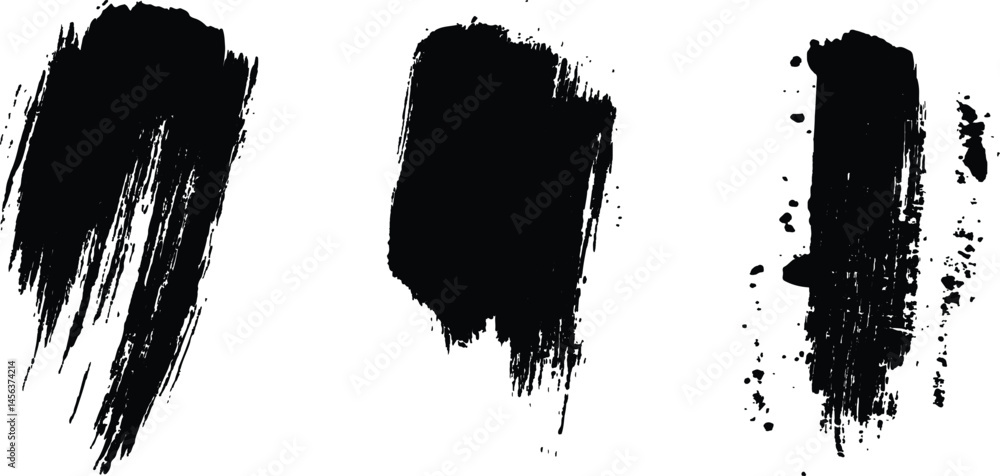 Poster isolated collection of abstract black paint splashes and brush stroke white background. collection o