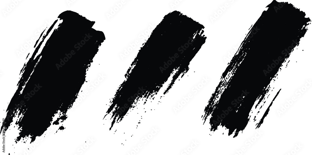 Poster isolated collection of abstract black paint splashes and brush stroke white background. collection o