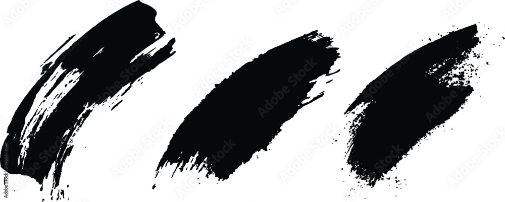 Poster isolated collection of abstract black paint splashes and brush stroke white background. collection o