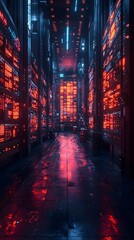 Futuristic trading floor with holographic data displays and AI powered analytics