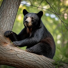 Potrait of small american black Bear enjoy a scenery from above AI Generated Image