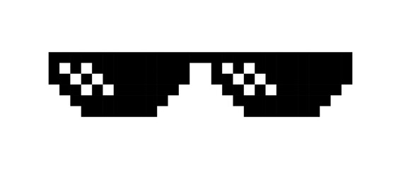 Pixelated sunglasses icon, Pixel glasses meme, Meme eyewear vector, Retro pixel shades, Cool black glasses, 8-bit meme accessory, sunglasses meme, like a boss meme, pixel art.