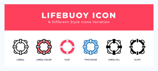 Lifebuoy set of icons. Vector illustration with different styles.