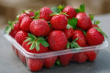 Fresh Strawberries in Plastic Container