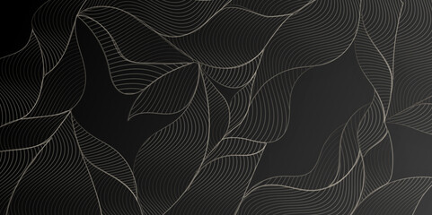  Abstract Vector gold floral waves background. Elegant Abstract Background Featuring Glimmering Golden Leaves in Detail. Floral leaf pattern background design for home decor, wallpaper, interior etc.