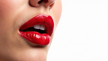 Obraz premium Close-up vibrant red lips, stark white backdrop, clean, macro, attractive