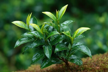 Obraz premium Tea Plant Seedling with Leaves