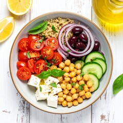 Top View of Vibrant Mediterranean Summer Salad Bowl