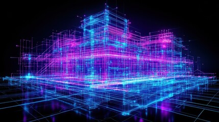 Obraz premium Abstract luminous metaverse city visualization with futuristic c