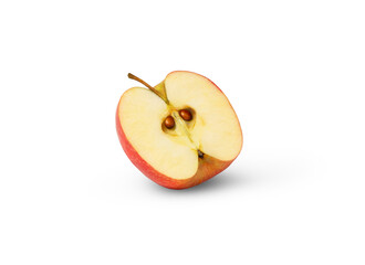 One half of red apple with seeds isolated on white background. Pink lady apple fruit.