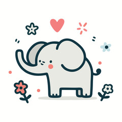 Cute baby elephant sticker. Flat design with adorable animal concept. Isolated white background. Vector art illustration.