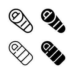 Vector icon set featuring sleeping bags, suitable for camping and outdoor designs.