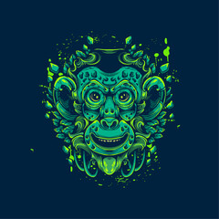 green monkey with leaf decoration artwork illustration