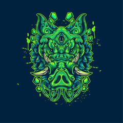 greean boar with leaf ornament artwork illustration