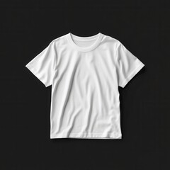 Blank white t-shirt, smooth fabric, simple design, laid flat on dark background