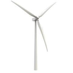 A single white wind turbine against a white background, representing clean and sustainable energy. It stands tall and proud, a symbol of environmental consciousness and renewable resources