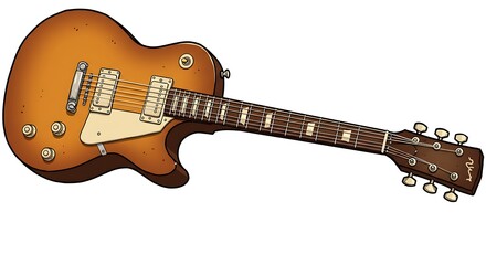 vector cartoon comic vintage classic guitar white background