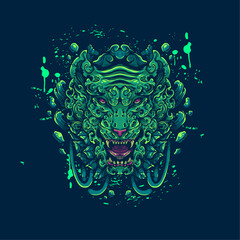 green tiger folral artwork illustration