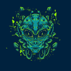 green alien with floral decoration illustration