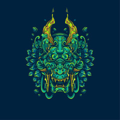 green dragon with gold horn artwork illustration