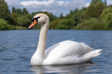 White Swan on Lake Water, Outdoors