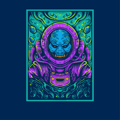 creepy astronout with green background artwork illustration