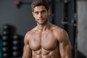 Fototapeta premium Fit Man with Visible Abs and Chest Muscles