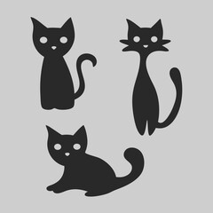 Obraz premium Three Adorable Black Cat Silhouettes Simple Minimalist Design Perfect for Halloween or Cat Lovers Grey Background