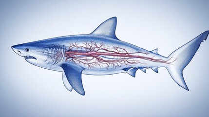Obraz premium Marine biology illustration of shark respiratory and circulatory systems