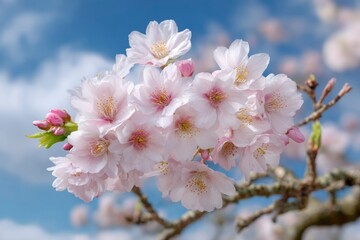 Obraz premium Cherry Blossom Bunch with Sky Background