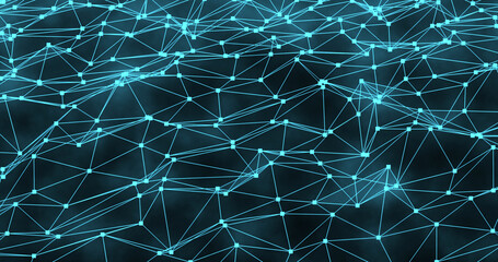 Abstract futuristic background, chaotic Plexus pattern, sharp movement of dots connected by lines. Backdrop for chaos, instability, volatility of the crypto market