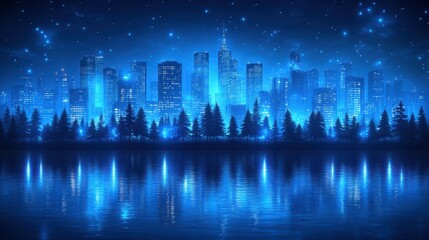 Fototapeta premium Enchanting Nightscape Luminescent Cityscape Reflections on Tranq