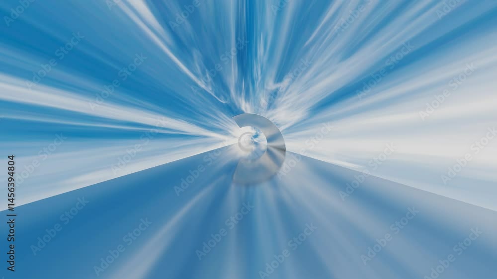 Aufkleber endless forward movement inside abstract tunnel of rotating pipe parts against blue sky with white c