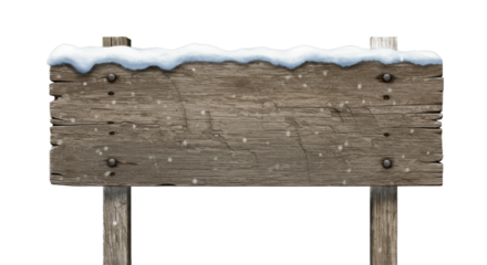 Snowy wooden signpost against dark backdrop