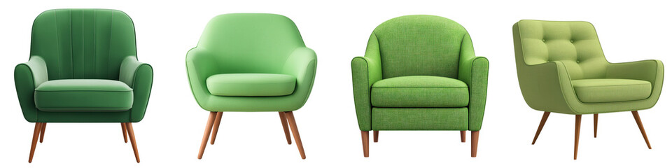 A collection of stylish green chairs in a modern, elegant design.