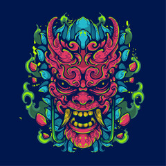 red demon oni mask artwork illustration