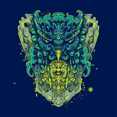green ornamental owl artwork illustration