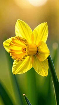 Yellow daffodil blooming in spring sunlight vertical